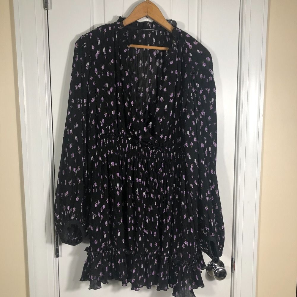 Zara Mini Dress Womens Large Floral‎ AOP Dark Romantic Whimsigoth Cottagecore